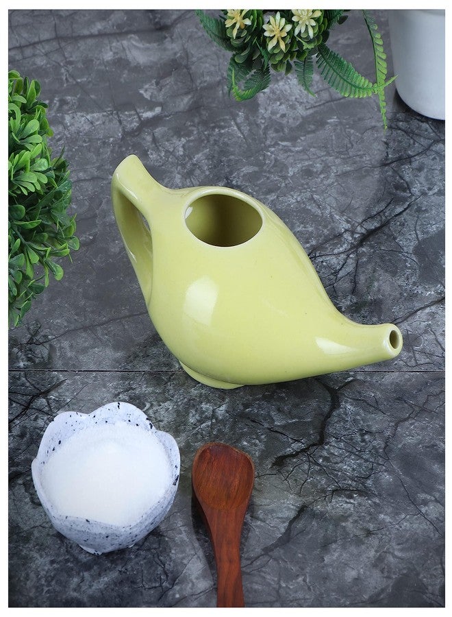 Qimacplus Leak Proof Durable Porcelain Ceramic Neti Pot with 10 Sachet Neti Salt Hold 300 Ml Water Comfortable Grip | Eco Friendly Natural Treatment for Sinus & Congestion (Yellow) - Image 1